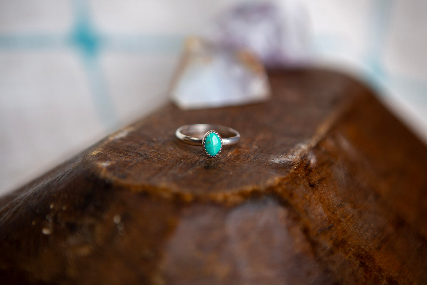 Sterling Silver Stacker Gemstone Ring / Oval Kingman Turquoise