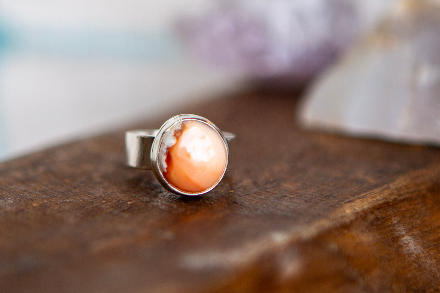 Sterling Silver Round Mexican Fire Opal Statement Ring with Hidden Daisy Size 5