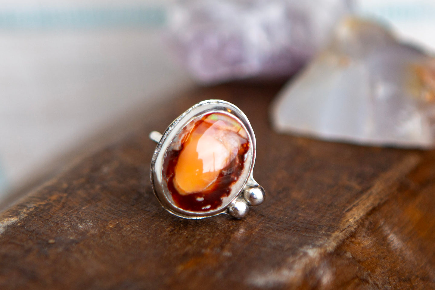 Sterling Silver Chunky Mexican Fire Opal Statement Ring size 7.25