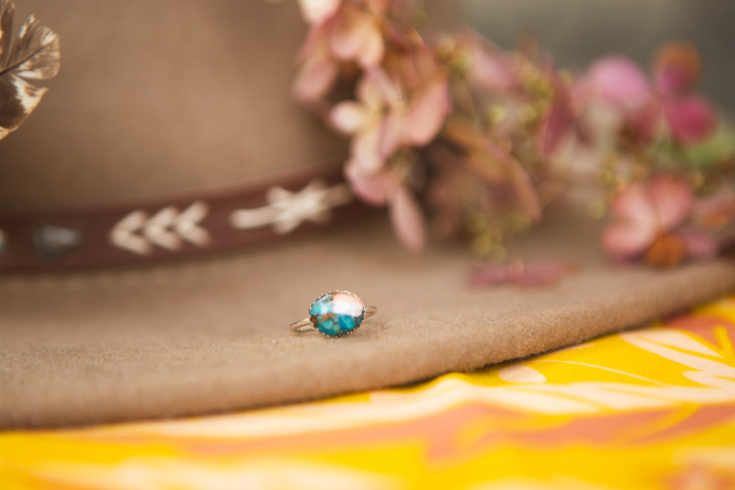 Stacker Gemstone Ring // Spiny Oyster Copper Turquoise size 4