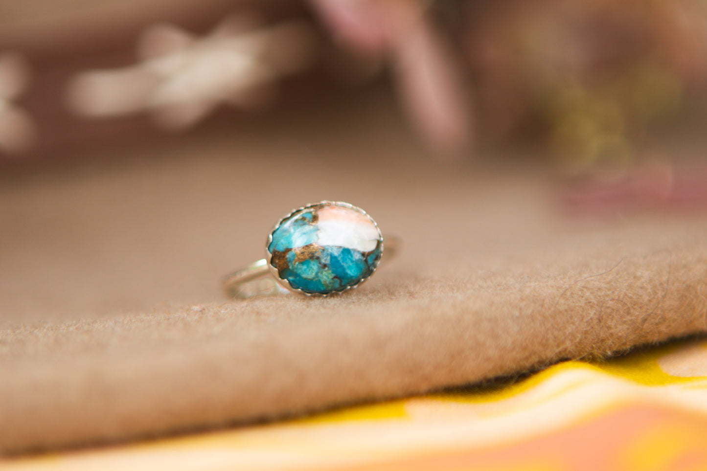 Stacker Gemstone Ring // Spiny Oyster Copper Turquoise size 4