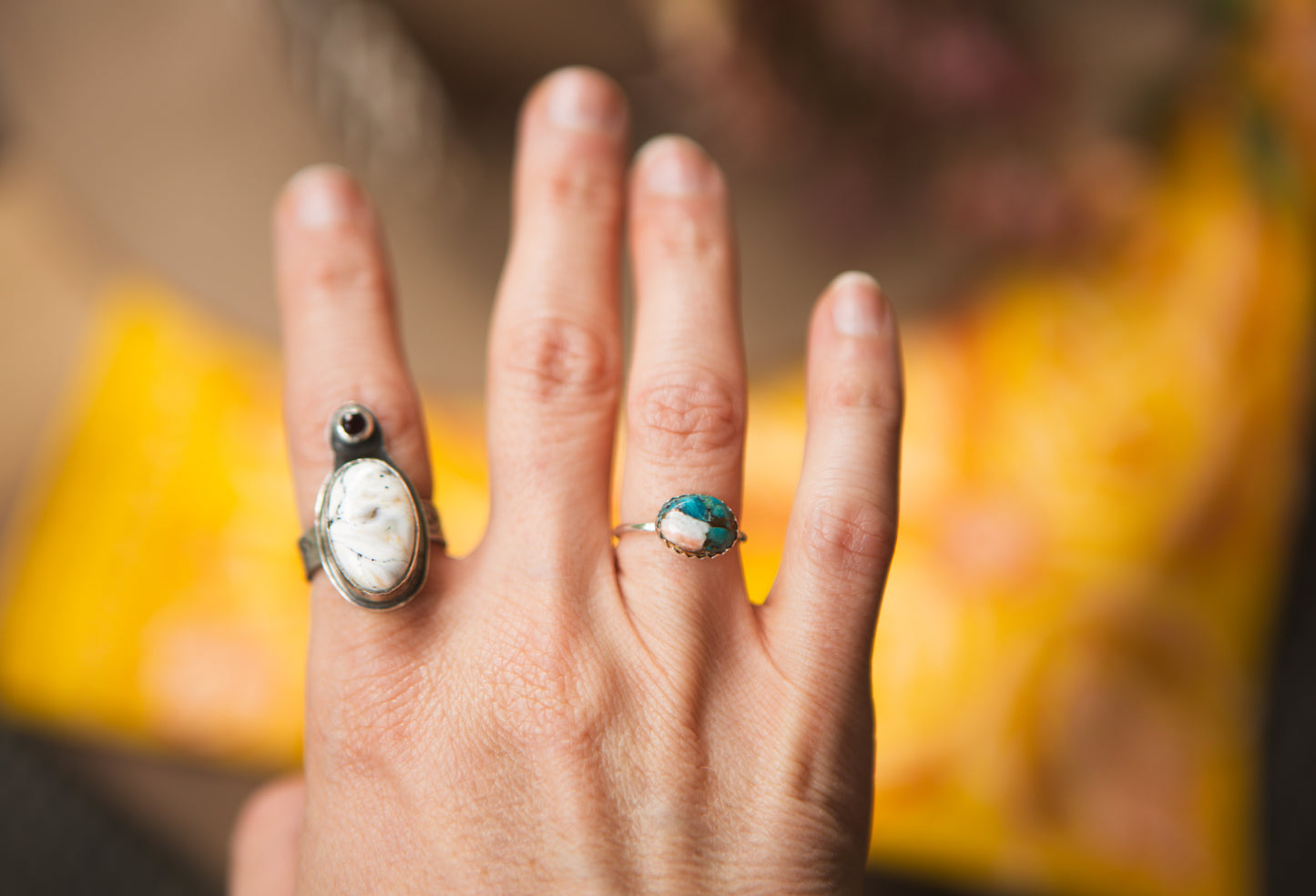 Stacker Gemstone Ring // Spiny Oyster Copper Turquoise size 4