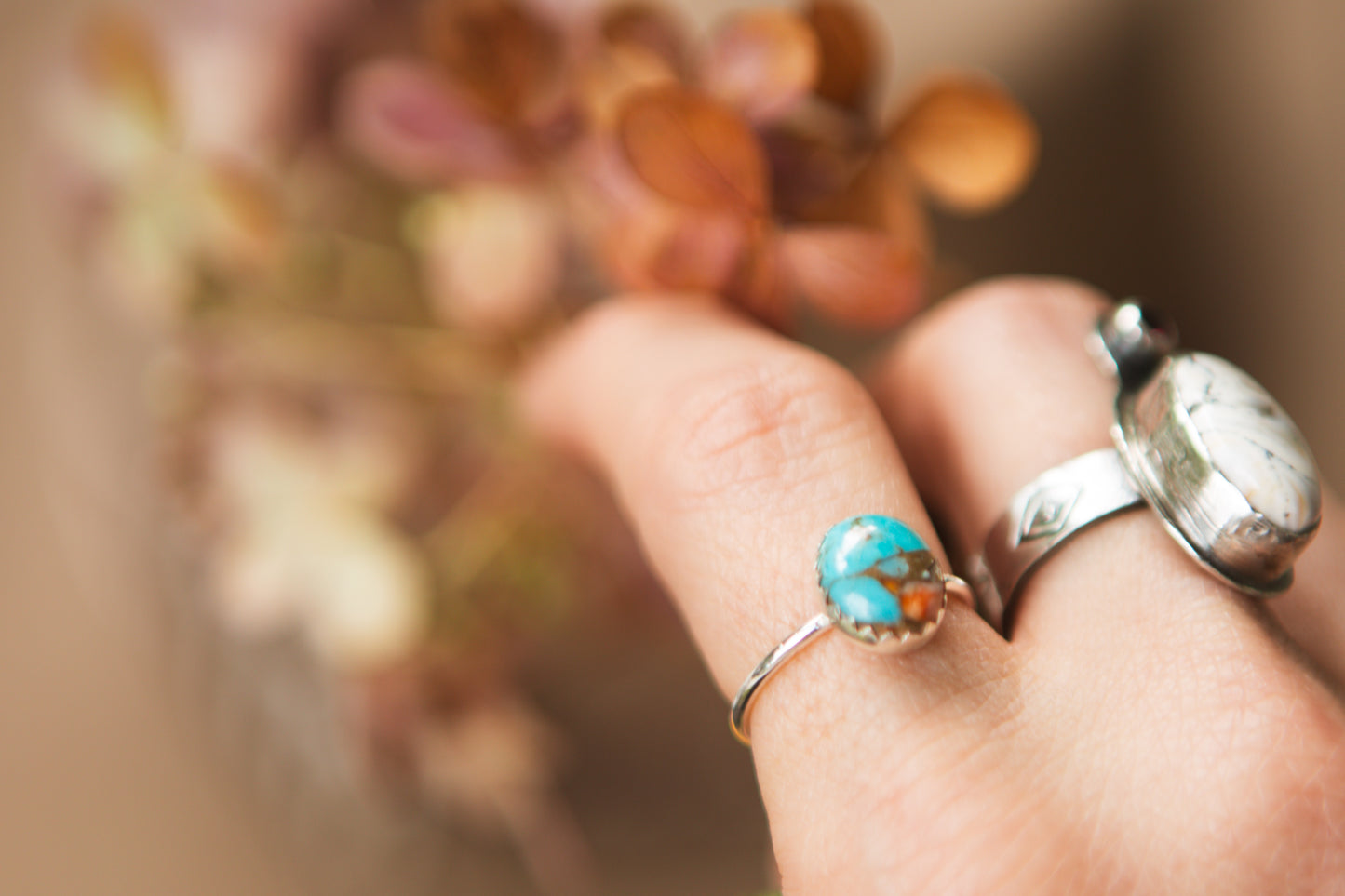 Stacker Gemstone Ring // Spiny Oyster Copper Turquoise size 6