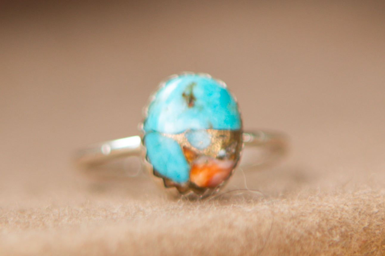 Stacker Gemstone Ring // Spiny Oyster Copper Turquoise size 6