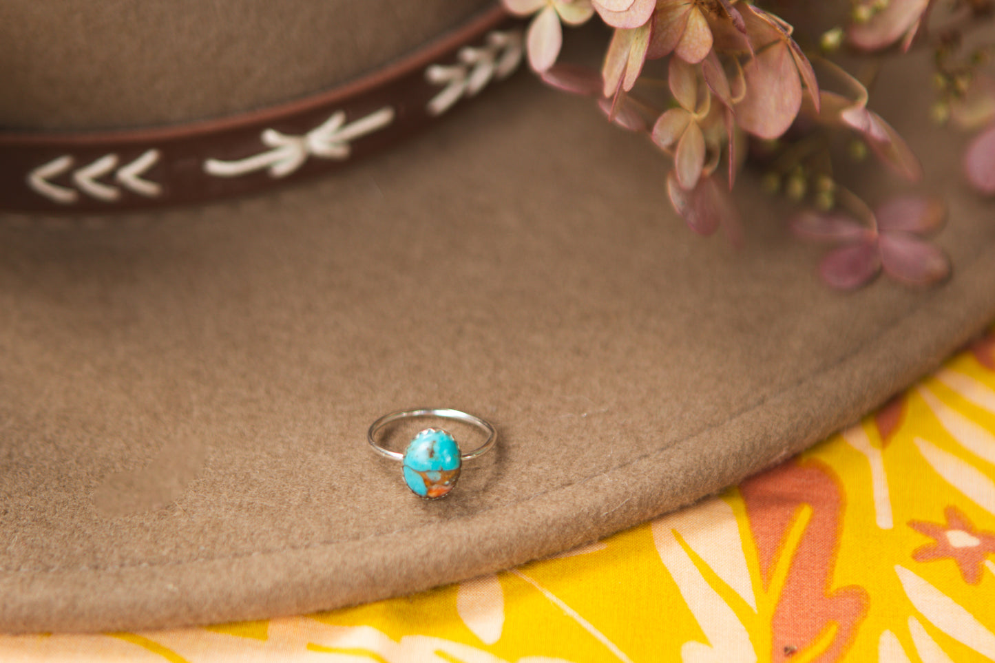 Stacker Gemstone Ring // Spiny Oyster Copper Turquoise size 6