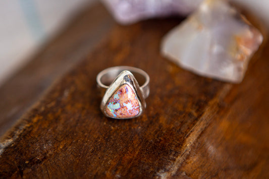 Sterling Silver Mexican Fire Opal Statement Ring with stamped band size 9.25