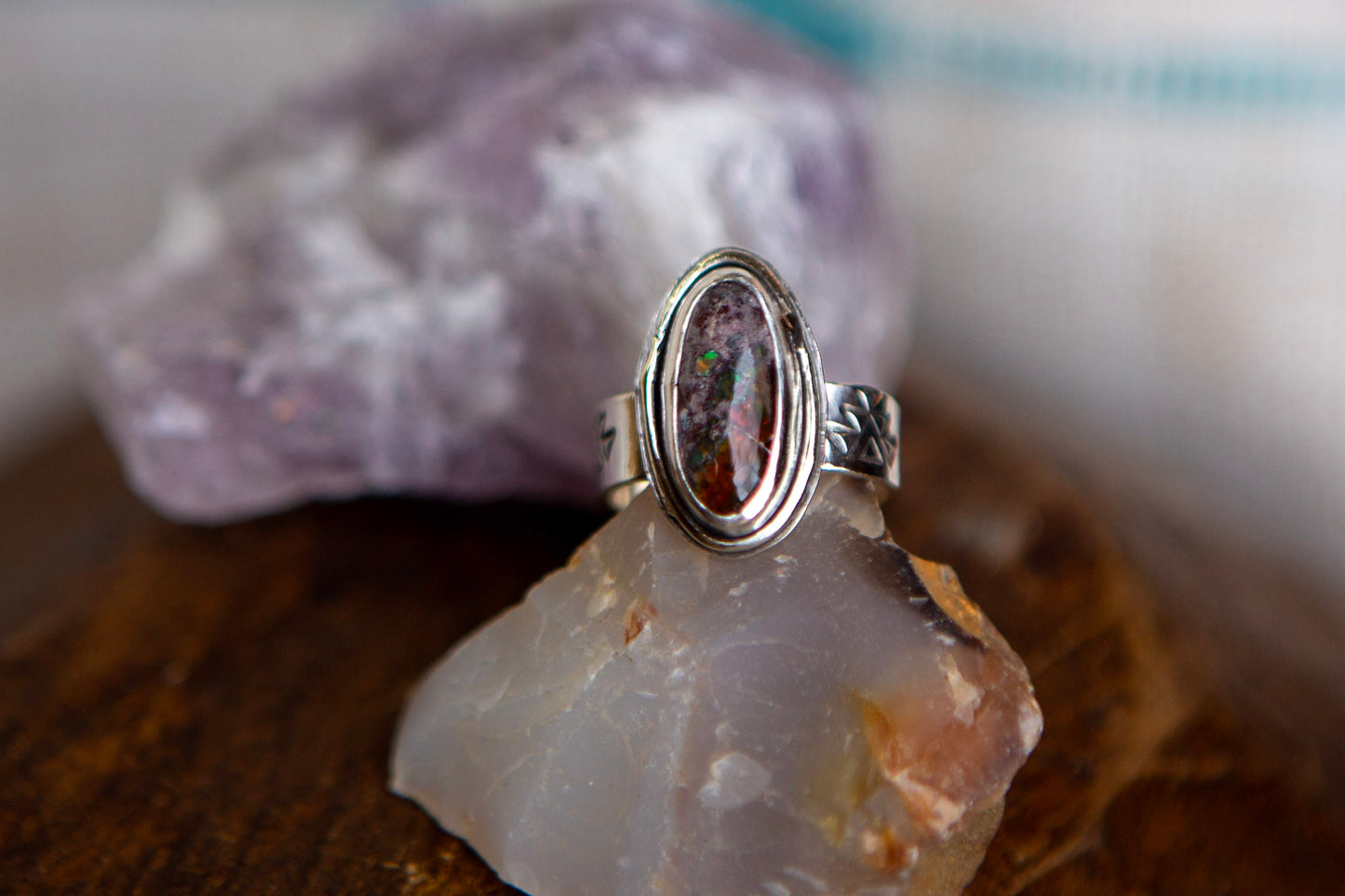 Sterling Silver Mexican Fire Opal Vertical Oval Statement Ring Size 6