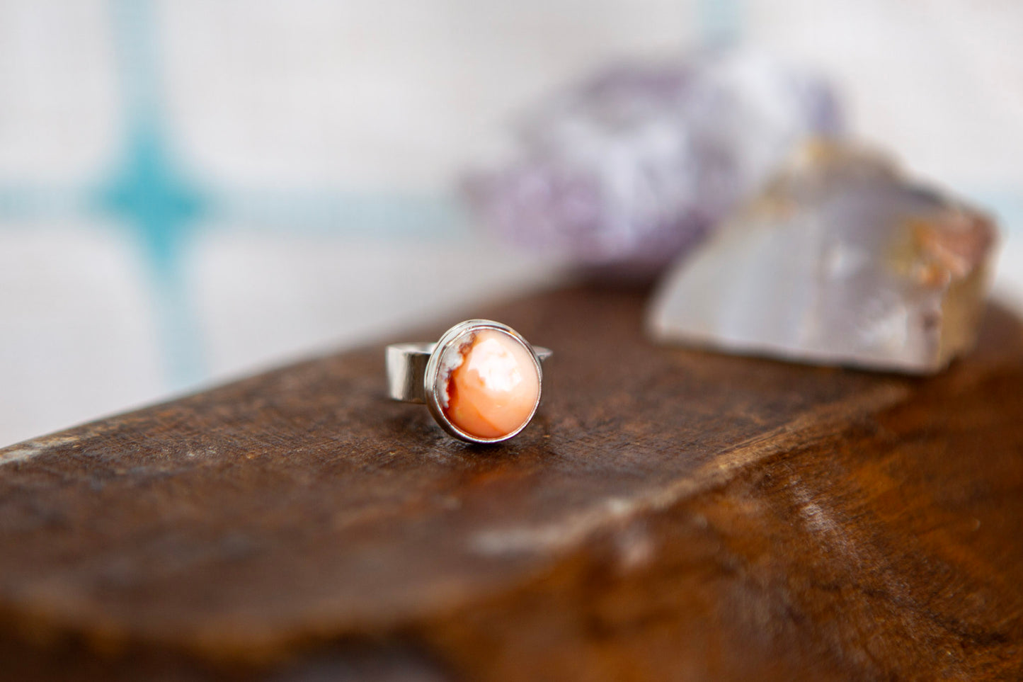 Sterling Silver Round Mexican Fire Opal Statement Ring with Hidden Daisy Size 5