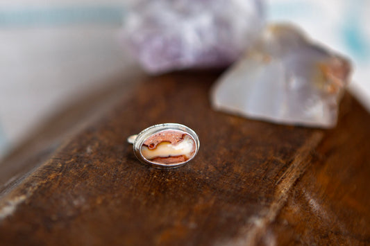 Sterling Silver Delicate Horizontal Mexican Fire Opal Ring - Size 6.5