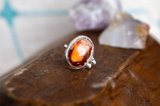 Sterling Silver Chunky Mexican Fire Opal Statement Ring size 7.25