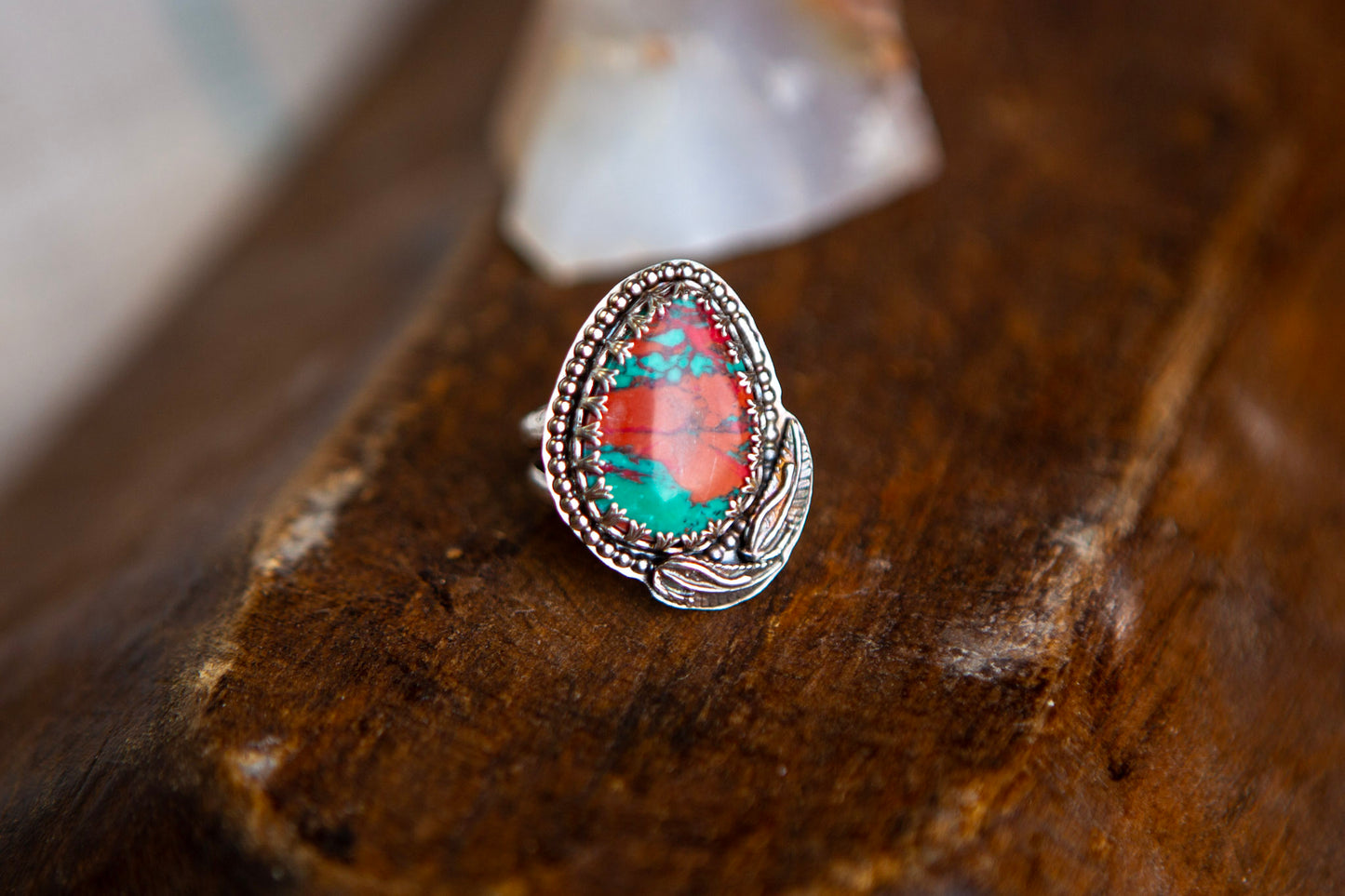 Sterling Silver Split Band Sunrise Turquoise Ring with Embellishments - size 4.5