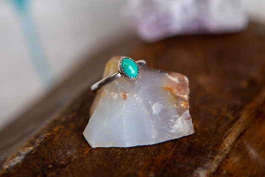 Sterling Silver Stacker Gemstone Ring / Oval Kingman Turquoise