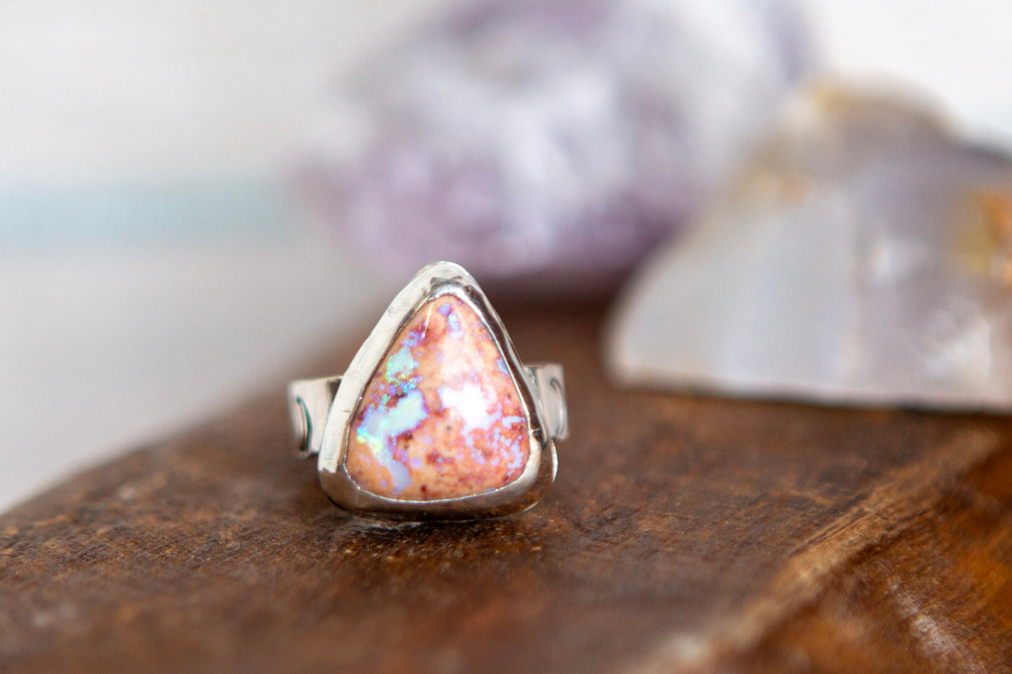 Sterling Silver Mexican Fire Opal Statement Ring with stamped band size 9.25