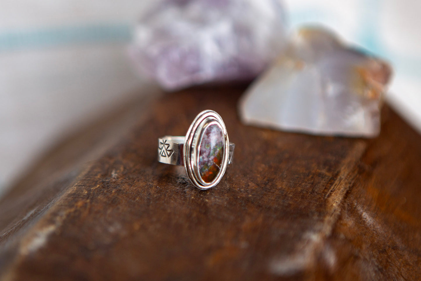 Sterling Silver Mexican Fire Opal Vertical Oval Statement Ring Size 6
