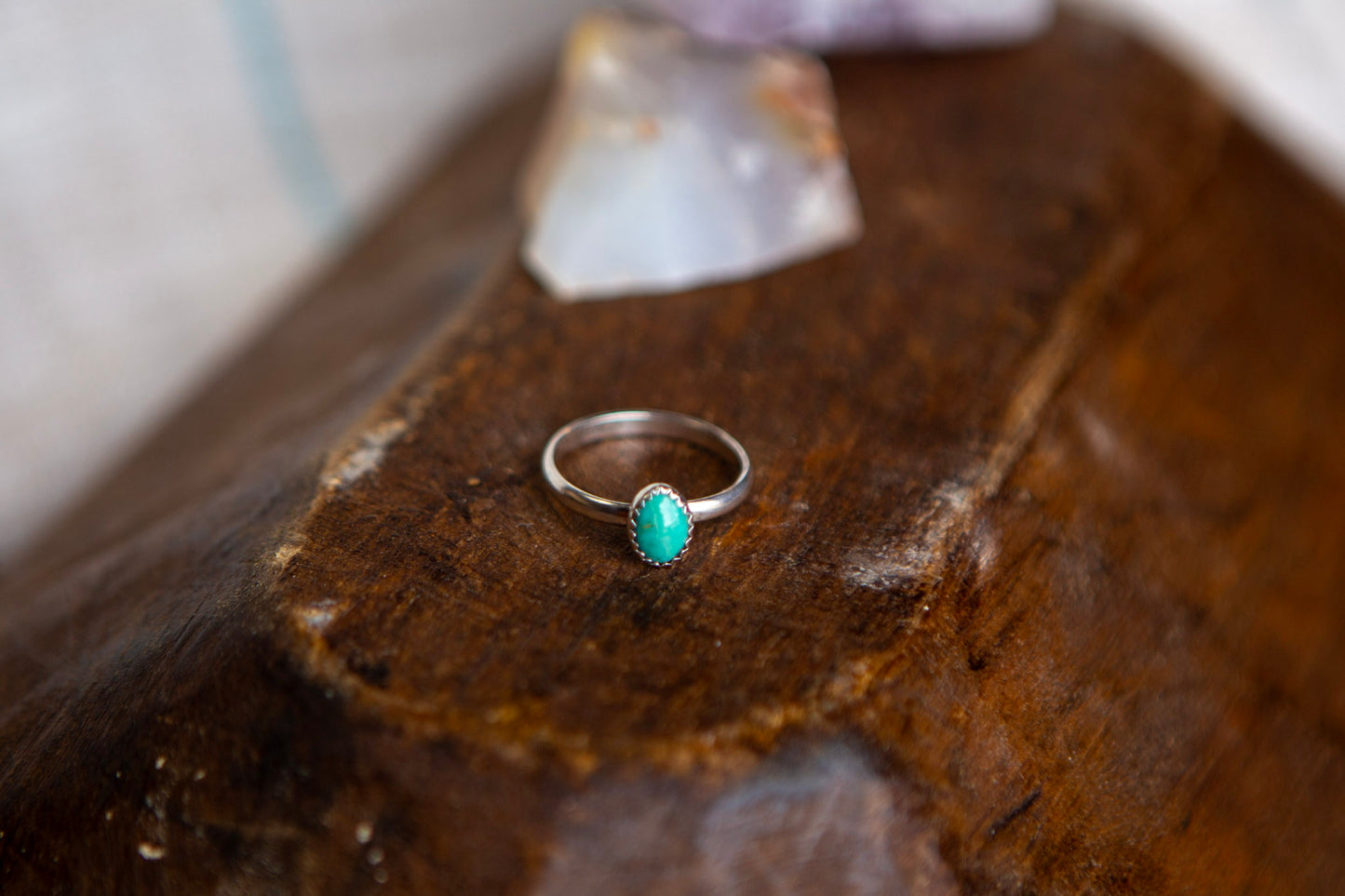 Sterling Silver Stacker Gemstone Ring / Oval Kingman Turquoise