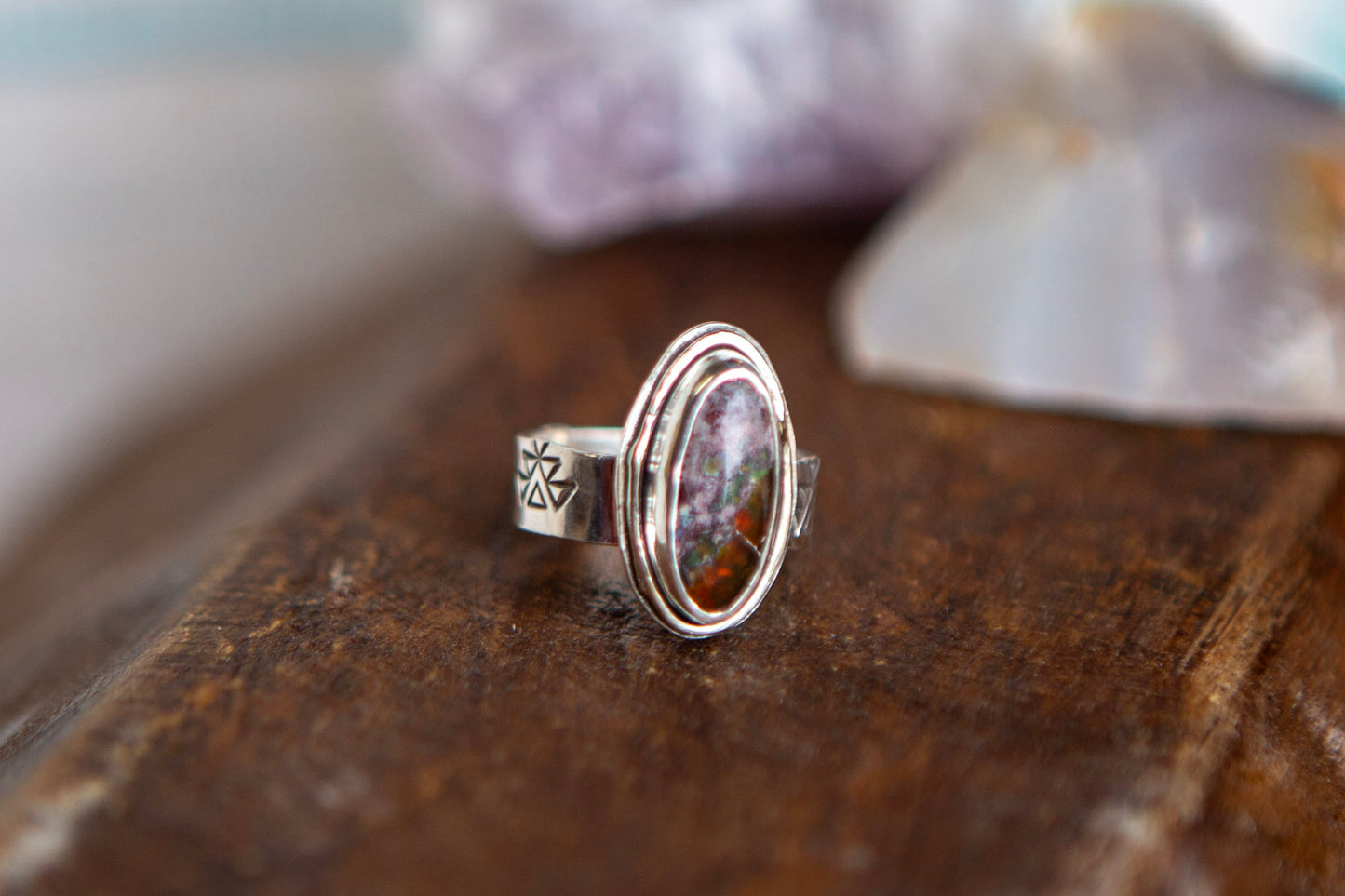 Sterling Silver Mexican Fire Opal Vertical Oval Statement Ring Size 6