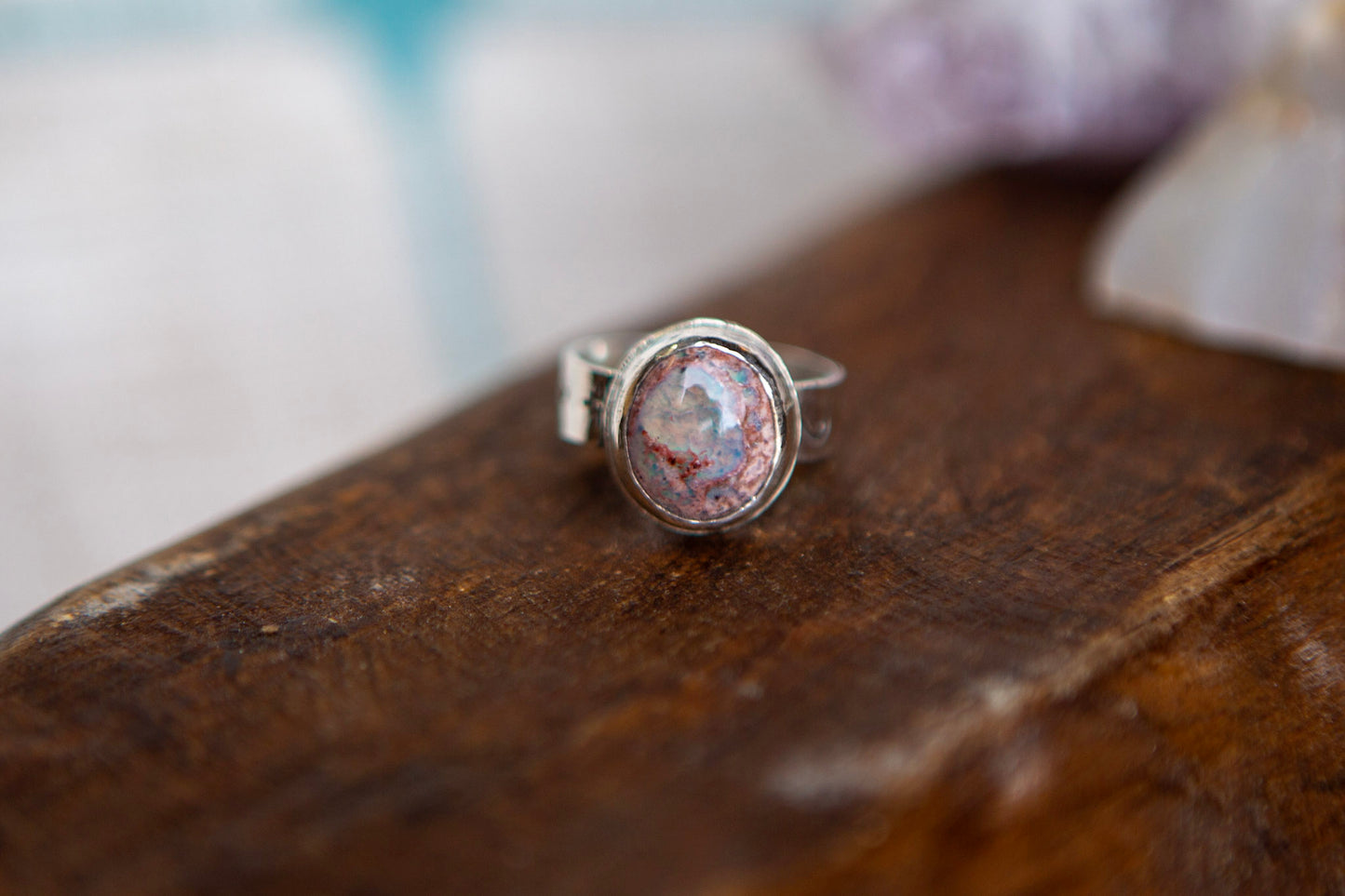 Sterling Silver Round Mexican Fire Opal Ring with Stamped Band Size 7.5
