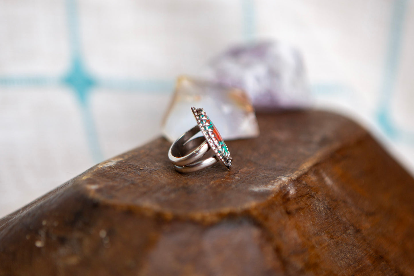 Sterling Silver Split Band Sunrise Turquoise Ring with Embellishments - size 4.5