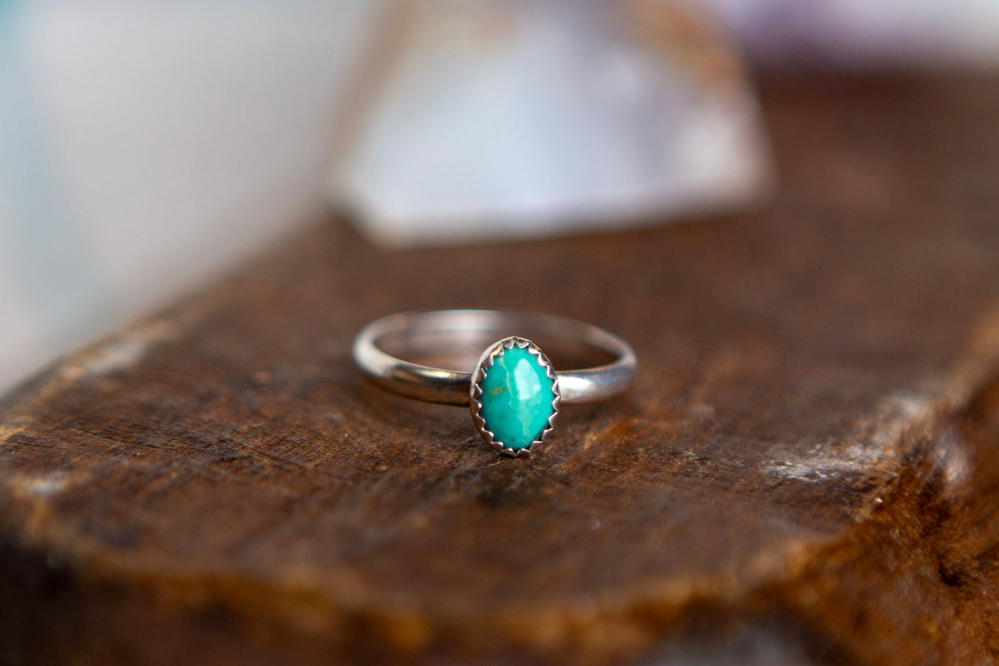 Sterling Silver Stacker Gemstone Ring / Oval Kingman Turquoise