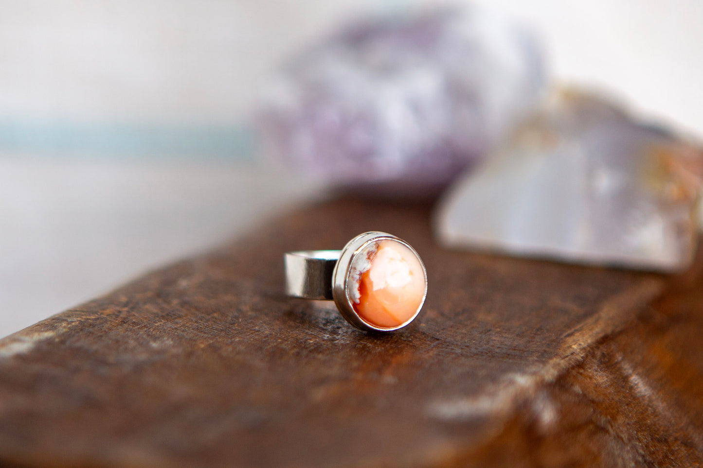 Sterling Silver Round Mexican Fire Opal Statement Ring with Hidden Daisy Size 5