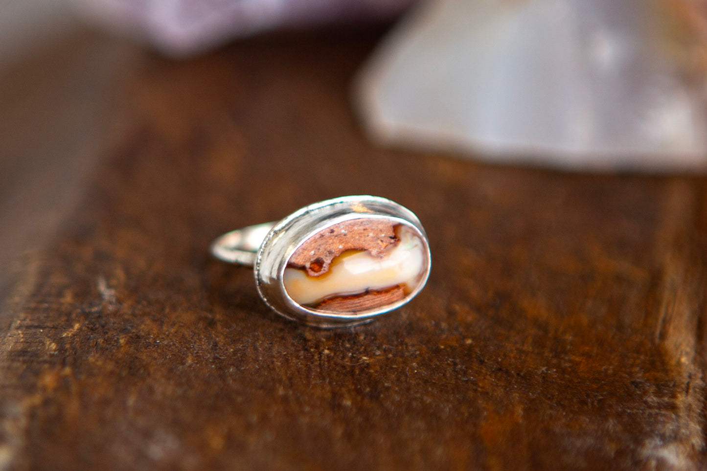 Sterling Silver Delicate Horizontal Mexican Fire Opal Ring - Size 6.5