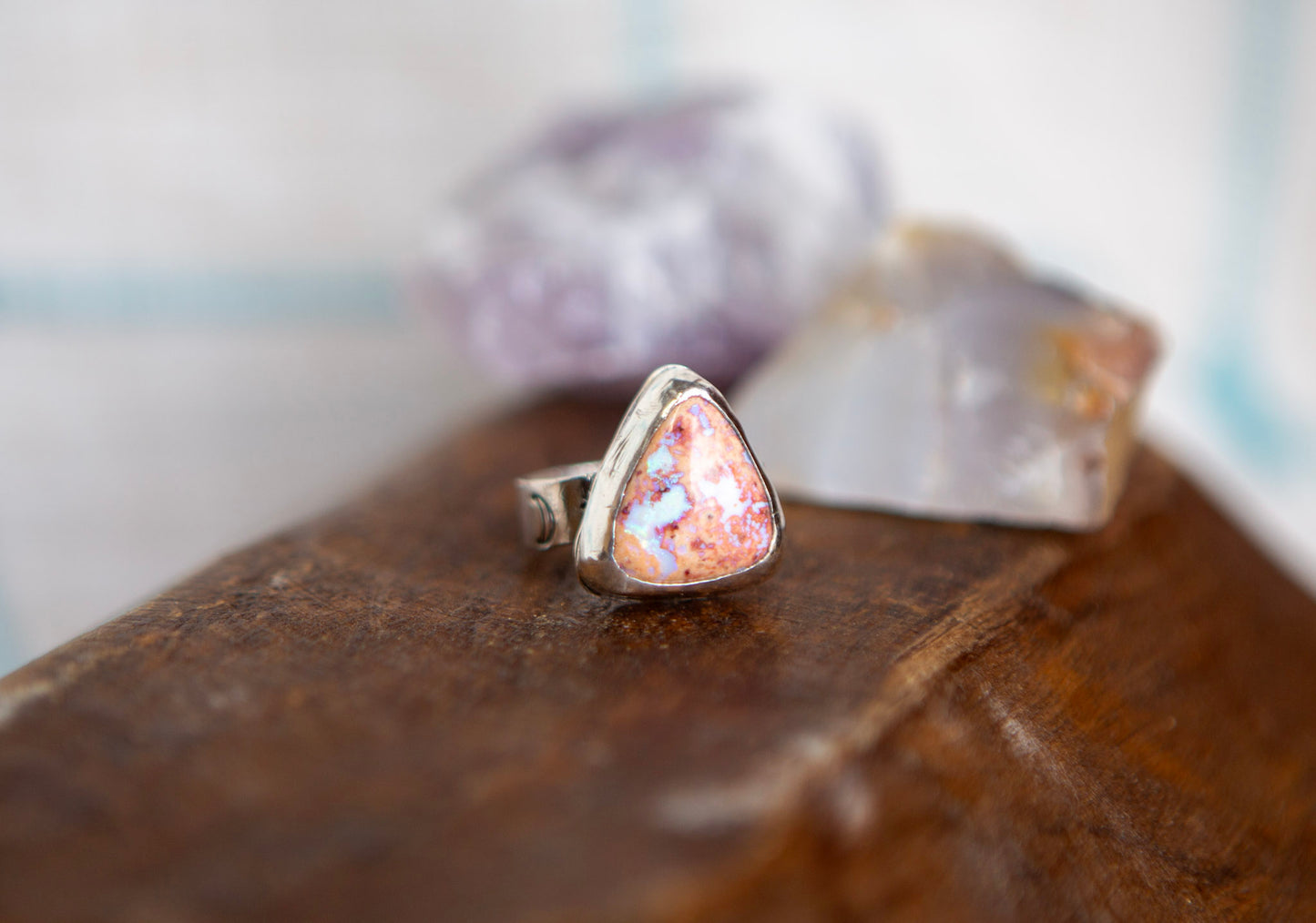 Sterling Silver Mexican Fire Opal Statement Ring with stamped band size 9.25