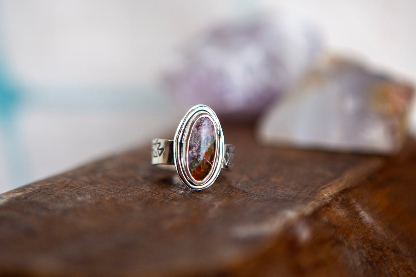 Sterling Silver Mexican Fire Opal Vertical Oval Statement Ring Size 6