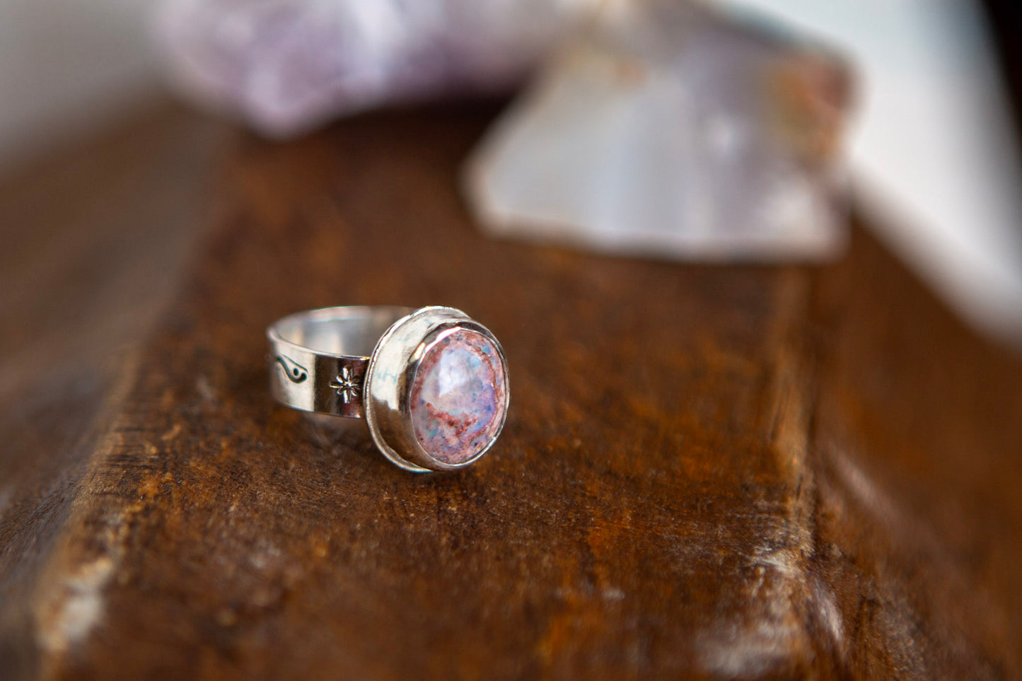 Sterling Silver Round Mexican Fire Opal Ring with Stamped Band Size 7.5