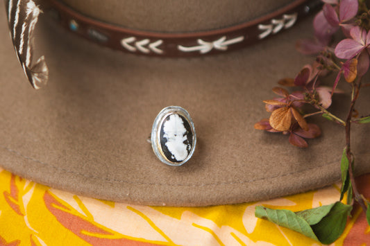 White Buffalo Turquoise Statement Ring // Size 9.25