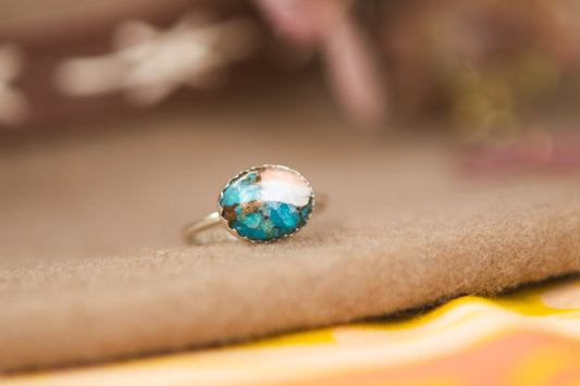 Stacker Gemstone Ring //  Spiny Oyster Copper Turquoise size 4