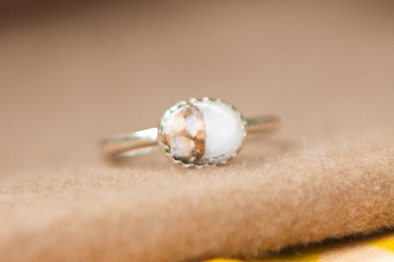 Stacker Gemstone Ring //  White Copper Calcite  size 5.25