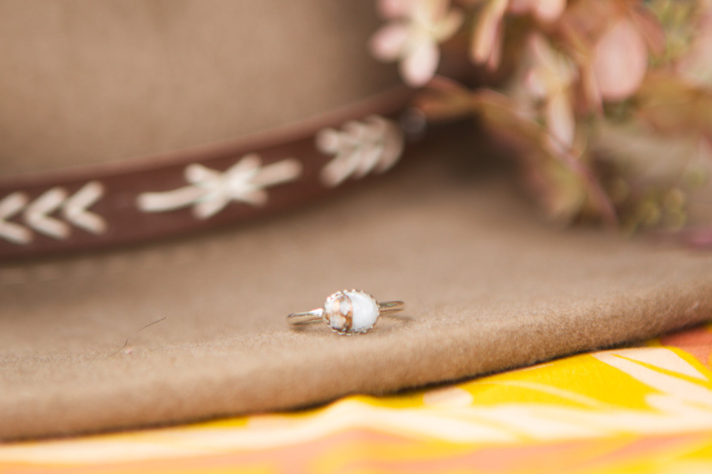 Stacker Gemstone Ring //  White Copper Calcite  size 5.25