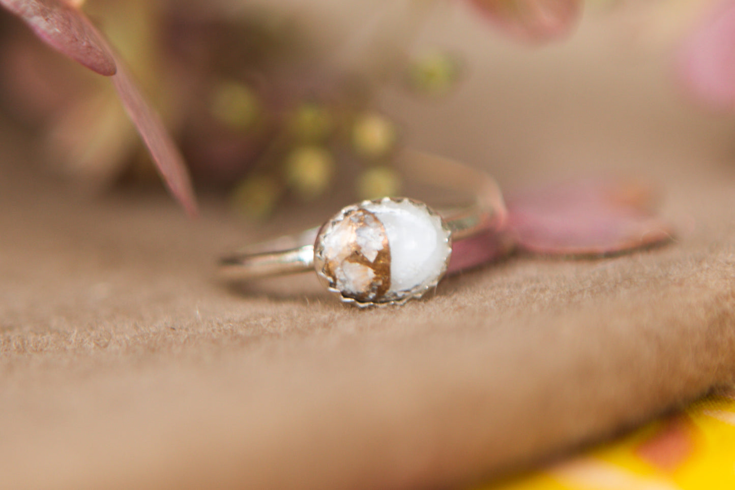 Stacker Gemstone Ring //  White Copper Calcite  size 5.25