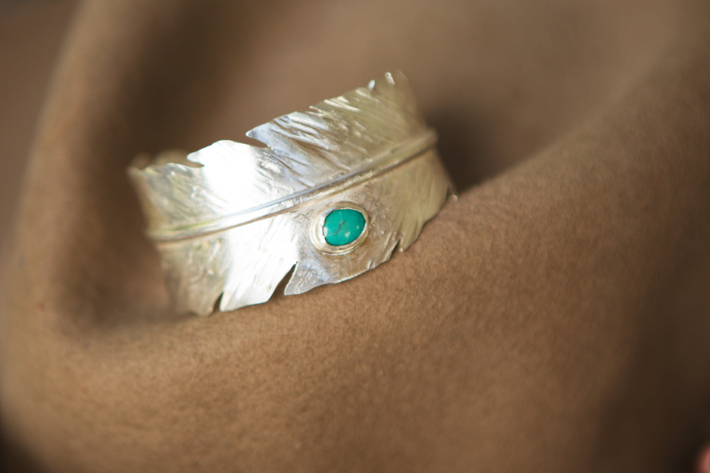 Feather Cuff with Turquoise Stone // Size 5.5